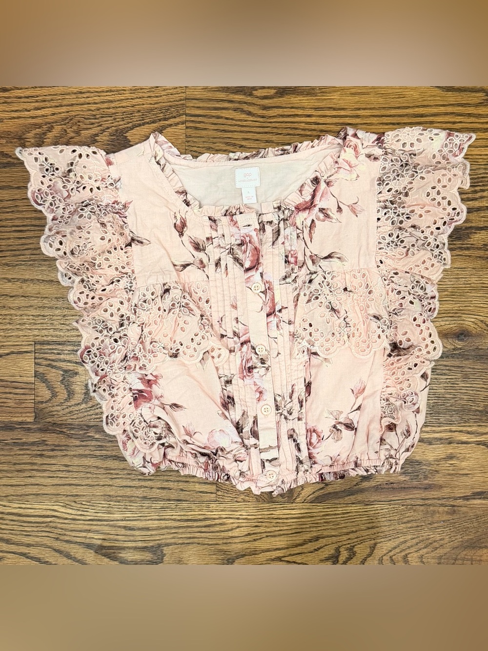 Girls Floral Eyelet Ruffle Top